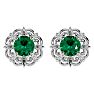 2 Carat Emerald and Diamond Antique Stud Earrings In Sterling Silver Image-2