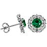 2 Carat Emerald and Diamond Antique Stud Earrings In Sterling Silver Image-3