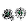 2 Carat Emerald and Diamond Antique Stud Earrings In Sterling Silver Image-4