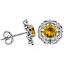 2 Carat Citrine and Diamond Antique Stud Earrings In Sterling Silver Image-3