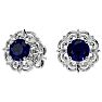 2 Carat Sapphire and Diamond Antique Stud Earrings In Sterling Silver Image-1
