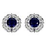 2 Carat Sapphire and Diamond Antique Stud Earrings In Sterling Silver Image-2