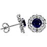 2 Carat Sapphire and Diamond Antique Stud Earrings In Sterling Silver Image-3