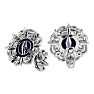 2 Carat Sapphire and Diamond Antique Stud Earrings In Sterling Silver Image-4