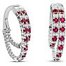 2 1/2 Carat Ruby and Diamond Hoop Earrings In 14 Karat White Gold, 1 Inch Image-1
