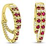 2 1/2 Carat Ruby and Diamond Hoop Earrings In 14 Karat Yellow Gold, 1 Inch Image-1