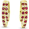 2 1/2 Carat Ruby and Diamond Hoop Earrings In 14 Karat Yellow Gold, 1 Inch Image-2