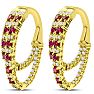 2 1/2 Carat Ruby and Diamond Hoop Earrings In 14 Karat Yellow Gold, 1 Inch Image-3