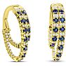 2 1/2 Carat Sapphire and Diamond Hoop Earrings In 14 Karat Yellow Gold, 1 Inch Image-1