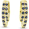 2 1/2 Carat Sapphire and Diamond Hoop Earrings In 14 Karat Yellow Gold, 1 Inch Image-2