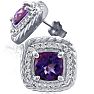 2 3/4 Carat Cushion Cut Amethyst and Diamond Earrings In Sterling Silver Image-2