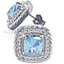 2 3/4 Carat Cushion Cut Aquamarine and Diamond Earrings In Sterling Silver Image-2