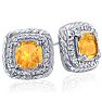 2 3/4 Carat Cushion Cut Citrine and Diamond Earrings In Sterling Silver Image-1