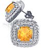 2 3/4 Carat Cushion Cut Citrine and Diamond Earrings In Sterling Silver Image-2