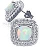 2 3/4 Carat Cushion Cut Opal and Diamond Earrings In Sterling Silver Image-2