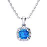 2 Carat Cushion Cut Blue Topaz and Diamond Necklace In Sterling Silver With 18 Inch Chain Image-1