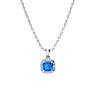 2 Carat Cushion Cut Blue Topaz and Diamond Necklace In Sterling Silver With 18 Inch Chain Image-3