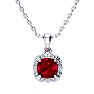 2 Carat Cushion Cut Ruby and Diamond Necklace In Sterling Silver With 18 Inch Chain Image-1