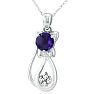 1 Carat Amethyst and Diamond Cat Necklace In Sterling Silver With 18 Inch Chain Image-2