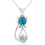 1 Carat Blue Topaz and Diamond Cat Necklace In Sterling Silver With 18 Inch Chain Image-1