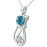 1 Carat Blue Topaz and Diamond Cat Necklace In Sterling Silver With 18 Inch Chain Image-3