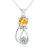 1 Carat Citrine and Diamond Cat Necklace In Sterling Silver With 18 Inch Chain Image-1