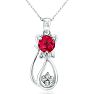 1 Carat Ruby and Diamond Cat Necklace In Sterling Silver With 18 Inch Chain Image-1