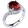 Ruby Ring: 2 3/4 Carat Oval Shape Created Ruby and Halo Diamond Ring In Sterling Silver Image-2