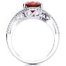Ruby Ring: 2 3/4 Carat Oval Shape Created Ruby and Halo Diamond Ring In Sterling Silver Image-3