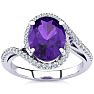 Amethyst Ring: 2 3/4 Carat Oval Shape Amethyst and Halo Diamond Ring In Sterling Silver Image-1