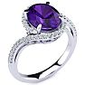 Amethyst Ring: 2 3/4 Carat Oval Shape Amethyst and Halo Diamond Ring In Sterling Silver Image-2