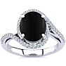 Black Onyx Ring: 2 3/4 Carat Oval Shape Black Onyx and Halo Diamond Ring In Sterling Silver Image-1