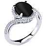 Black Onyx Ring: 2 3/4 Carat Oval Shape Black Onyx and Halo Diamond Ring In Sterling Silver Image-2
