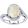 Opal Ring: 2 3/4 Carat Oval Shape Created Opal and Halo Diamond Ring In Sterling Silver Image-1
