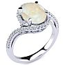 Opal Ring: 2 3/4 Carat Oval Shape Created Opal and Halo Diamond Ring In Sterling Silver Image-2