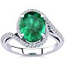 Emerald Ring: 2 3/4 Carat Oval Shape Created Emerald and Halo Diamond Ring In Sterling Silver Image-1