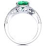 Emerald Ring: 2 3/4 Carat Oval Shape Created Emerald and Halo Diamond Ring In Sterling Silver Image-3