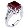 Ruby Ring: 4 Carat Emerald Shape Created Ruby and Diamond Ring In Sterling Silver Image-2