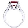 Ruby Ring: 4 Carat Emerald Shape Created Ruby and Diamond Ring In Sterling Silver Image-3