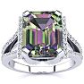Mystic Topaz Ring: 4 Carat Emerald Shape Mystic Topaz and Diamond Ring In Sterling Silver Image-1