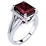 Garnet Ring: 4 Carat Emerald Shape Garnet and Diamond Ring In Sterling Silver Image-2