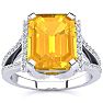 Citrine Ring: 4 Carat Emerald Shape Citrine and Diamond Ring In Sterling Silver Image-1