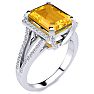 Citrine Ring: 4 Carat Emerald Shape Citrine and Diamond Ring In Sterling Silver Image-2