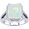 Opal Ring: 4 Carat Emerald Shape Created Opal and Diamond Ring In Sterling Silver Image-1
