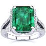 Emerald Ring: 4 Carat Emerald Shape Created Emerald and Diamond Ring In Sterling Silver Image-1