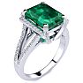 Emerald Ring: 4 Carat Emerald Shape Created Emerald and Diamond Ring In Sterling Silver Image-2