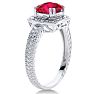 Ruby Ring: 1 1/4 Carat Cushion Cut Created Ruby and Halo Diamond Ring In Sterling Silver Image-2