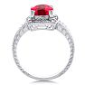 Ruby Ring: 1 1/4 Carat Cushion Cut Created Ruby and Halo Diamond Ring In Sterling Silver Image-3