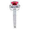 Ruby Ring: 1 1/4 Carat Cushion Cut Created Ruby and Halo Diamond Ring In Sterling Silver Image-4