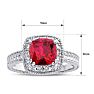 Ruby Ring: 1 1/4 Carat Cushion Cut Created Ruby and Halo Diamond Ring In Sterling Silver Image-5